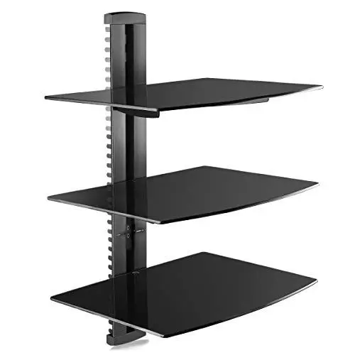 Produktbild: suptek 3 Floating Regal Multimedia Wandregal TV Rack Wandhalterung Mit Verstärktem Gehärtetem Glasregal Für DVD-Player/Kabel-Boxen/Spielkonsolen/TV Zubehör Schwarz 1+2 Regale CS303