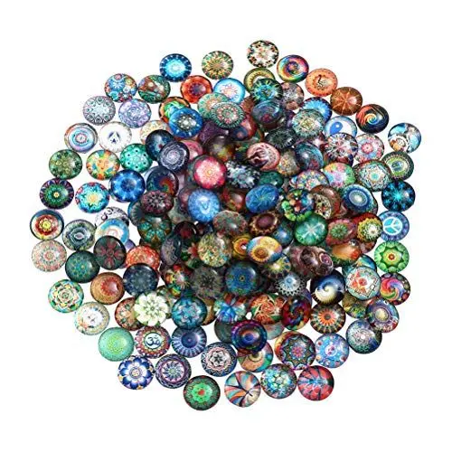 Produktbild: SUPVOX Glasmosaik Fliesen Kristall Halbrund Kuppel Gedruckt Muster Glasmosaiksteine für DIY Handwerk Schmuck Home Deko 10mm 100 Stück