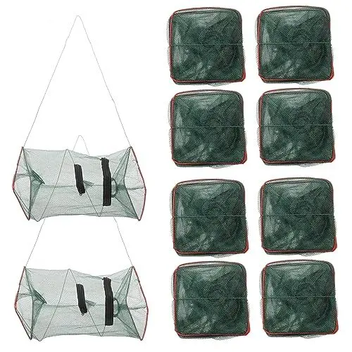 Produktbild: Supvox 10 STK Fischkäfig Angelkorb Hummer-Garnelen-Netz Faltbares Angeln Köder Angelwurfnetz Maschennetz Krabbennetz Hummernetz Mesh-Fisch Angelkescher Maschengarnelennetz Fischernetz Rot