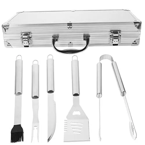 Produktbild: Supvox 1 Satz Grillwerkzeug rutschfeste Grillutensilien Geschlitzter Spatel Fleischgabeln Grill Servierzange Grillspatel Grillbesteck Edelstahl Grillzubehör Rostfreier Stahl