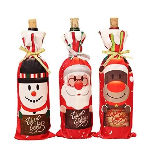 Produktbild: Supvox 3 Stücke Weihnachten Weinflasche Abdeckung Taschen Weihnachtsmann Weinbeutel Flaschen Beutel Flaschen Kleidung für Weihnachtsdeko Abendessen Bankett Tischdeko