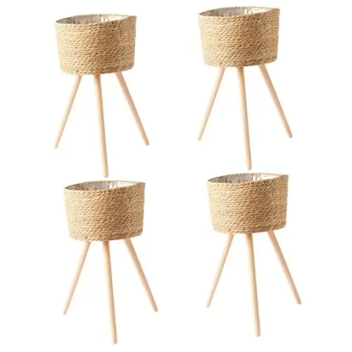 Produktbild: Supvox 4 Stück Bodenständer Wohnkultur Blumentöpfe Pflanzenständer Drinnen Körbe Pflanzenhalter Aus Holz Einfacher Pflanzentopfständer Heimischer Pflanzenhalter Hausbedarf Gras