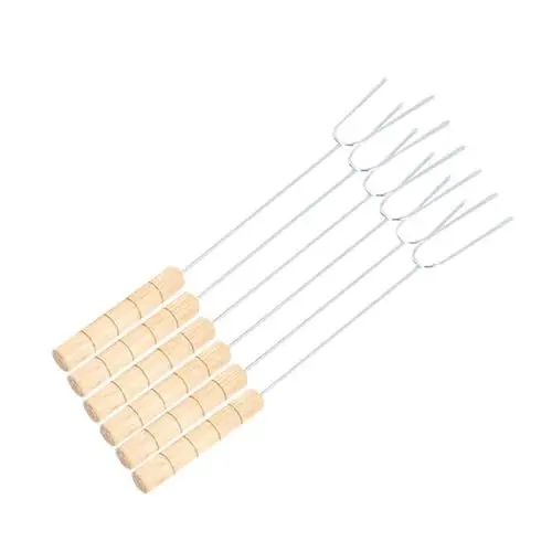 Produktbild: Supvox 6stücke Edelstahl Bbq Gabeln Mit Holzgriff Teiliges Für Grillen Grillzubehör Für Gemüse Und Mehr Für Outdoor-partys Und Familienfeiern