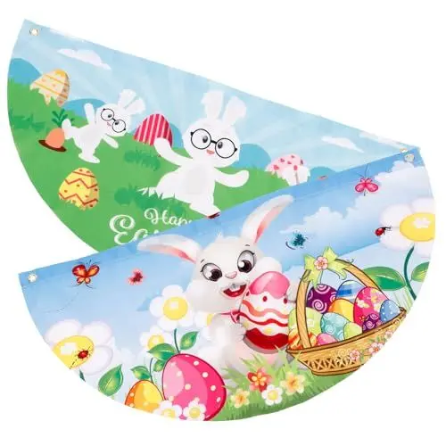 Produktbild: Supvox -Fan-Flagge: 2 Stück Osterhasen-Ei-Wimpelkette Mit Messingösen Frohe Ostern Halber Fan-Banner Girlande Willkommensflagge Für Frühlings-Osterpartys Outdoor-Gartendekorationen