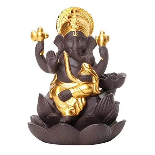 Produktbild: Räucherstäbchen Halter Keramik Rückfluss Räucherstäbchenhalter Elefant Skulptur Elefant Buddha Figur Räuchergefäß Retro Weihrauch Brenner (Gold)