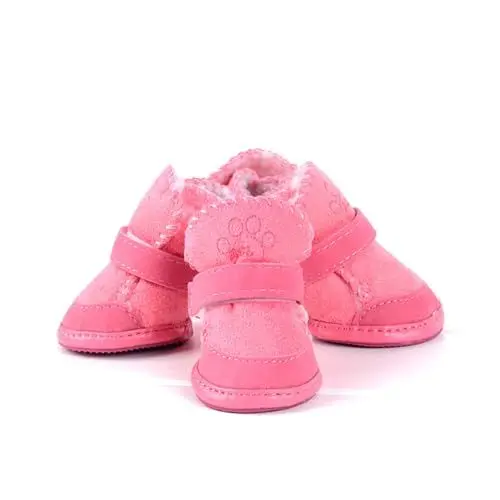 Produktbild: Supvox Set 4tlg Haustier-hundeschuhe Stiefel Für Haustierhunde Schneehundeschuhe rutschfeste Schuhe Für Haustiere Pfotenschutz Für Hunde Hund Warme Stiefel Warm Halten Rosa Baumwollschuhe