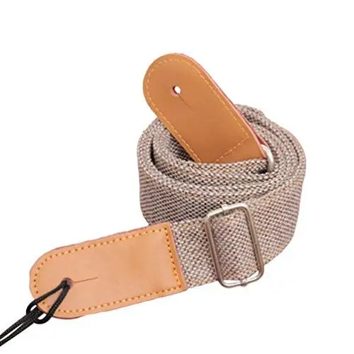 Produktbild: Supvox Ukulele Gurt Landhausstil weicher Baumwolle Leinen echtes Leder verstellbarer Schultergurt für Banjo Mandoline (Hellgrau)