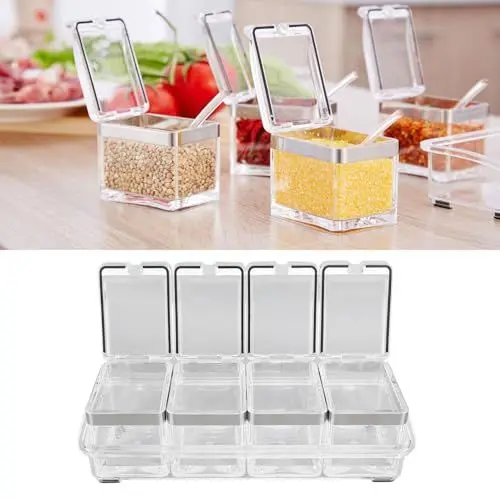 Produktbild: SUPYINI Gewürzbox, 4 Zellen, Durchsichtiges Gewürzregal, Gewürzbox, Aufbewahrungsbehälter, Gewürzdosen, Acryl-Gewürzbox mit Deckellöffel für die Küche, Gefrierfähiges Design