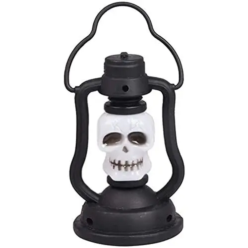 Produktbild: SUPYINI Halloween Laternen Deko, Halloween Hängelampe Skelett-Kopflampe Skelett-Halloween-LED-Nachtlicht (Golden)