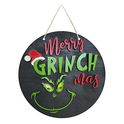 Produktbild: SUPYINI Weihnachtskranz Grinch Kranz Türkranz Weihnachtsdeko Grinch Türschild aus Holz Weihnachten Holztürschild Türhänger Grinch Deko für Fenster Mauer Tür Bauernhof Innen Außen Dekoration(C)