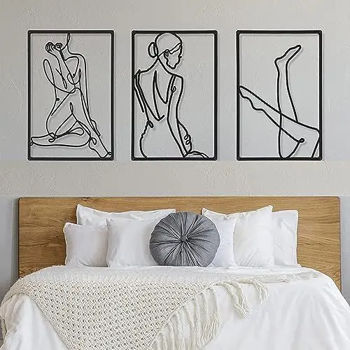 Produktbild: SUQ 3 Stück Metall Minimalistische Frau Wandkunst Deko, Schwarze Metall Wandkunst, Einzeilige Kunst Zeichnung Minimalistisch, zum Aufhängen Dekoration, moderne abstrakte weibliche Körper (Stile G)