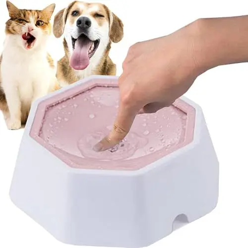 Produktbild: SUQ Schwimmender Wassernapf für Haustiere, Wassernapf für Hunde Ohne Sabbern, rutschfest Kein Verschütten Anti-Schwapp Wasserspender, 1L Auslaufsicher Trinknapf Reisenapf, für Haustiere & Innen (Rosa)