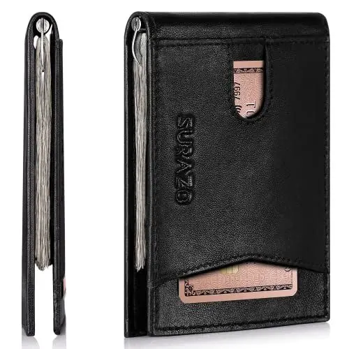 Produktbild: SURAZO® Echtleder Herren Geldbörse mit Geldklammer und Münzfach | Männer Geldbeutel mit Geld klipp | RFID Wallet Portemonnaie Klein | Geldclip Kartenhalter | Leder Brieftasche Kartenetui