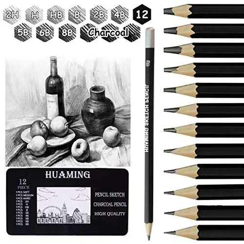 Produktbild: Surcotto Bleistifte Set, 9 Bleistifte mit 3 Kohlestifte, 1 Spitzer, 1 Radiergummi, 2H H HB B 2B 4B 5B 6B 8B, Zeichenstifte für Anfänger Künstler, professionelle Graphitstift