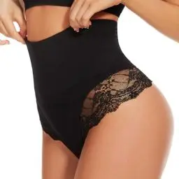 Produktbild: SURE YOU LIKE Bauchweg Unterhose Damen Tanga Shapewear Miederhose Mittler Taille Bauch Weg Bauchkontrolle Unterwäsche Tanga Slips, Schwarz, M