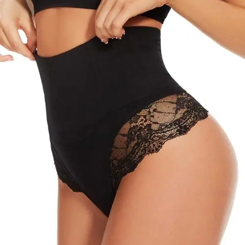 Produktbild: SURE YOU LIKE Bauchweg Unterhose Damen Tanga Shapewear Miederhose Mittler Taille Bauch Weg Bauchkontrolle Unterwäsche Tanga Slips, Schwarz, M