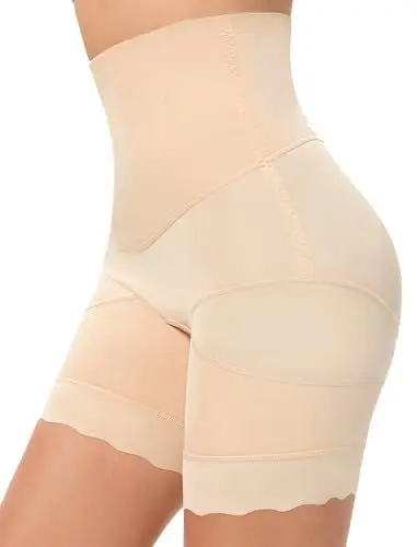 Produktbild: SURE YOU LIKE Shapewear Damen Miederpant Hohe Taille Bauchweg Unterhose Miederhose Mit 3D Konturnähte Kontrolle, Beige, M(32-34)