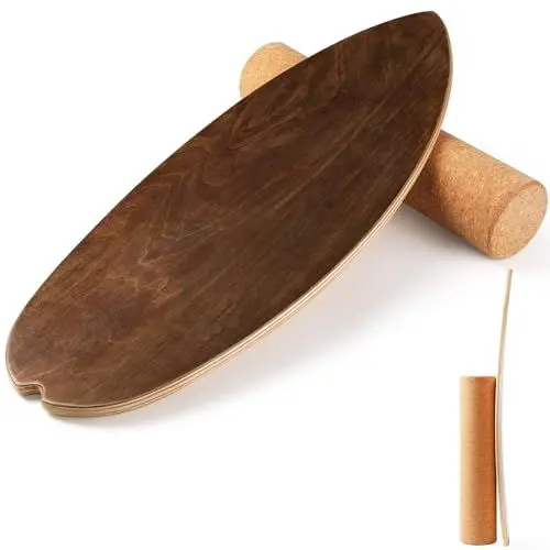 Produktbild: Surfboard Balance Board, 15mm Dickes + 10mm Korkrolle, Maximale Belastung 150kg, Für Indoor-Surfen und Skaten
