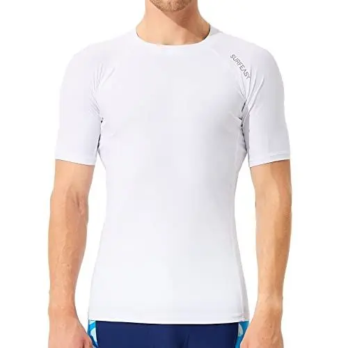Produktbild: SURFEASY Rash Guard Hemd Kurzarm Schwimmen Surfen Tops Schwimm Shirt Tshirt Herren Schnelltrocknend Badeshirt(Weiß,L)