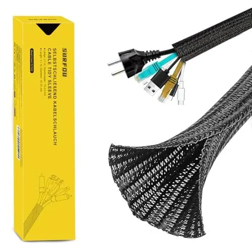 Produktbild: SURFOU Kabelschlauch Schwarz 3.1m X 13mm, Kabelschutz Kabelkanal Flexibel Schreibtisch, Kabel Sleeve Kabelschutzschlauch, Cable Sleeves Kabelummantelung Selbstschließend Schlauch Schutzschlauch