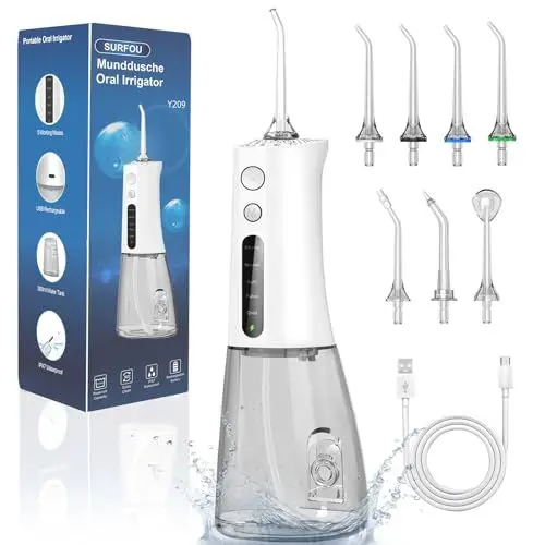 Produktbild: SURFOU Munddusche Kabellos Water Flosser for Teeth, Elektrische Wasserflosser für Zähne Oral Irrigator Zahndusche Wasser Zahnreiniger, Zahnzwischenraumreiniger Elektrisch Zahnseide