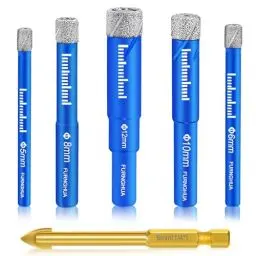 Produktbild: Surfou Diamantbohrer, Fliesenbohrer Set tlg. 5, 6, 8, 10, 12 mm Feinsteinzeug Diamant Fliesen Bohrer und 6mm Metall Bohren, Glasbohrer für Keramik Granit, Glas, Porzellan, Mauerwerk, Marmor