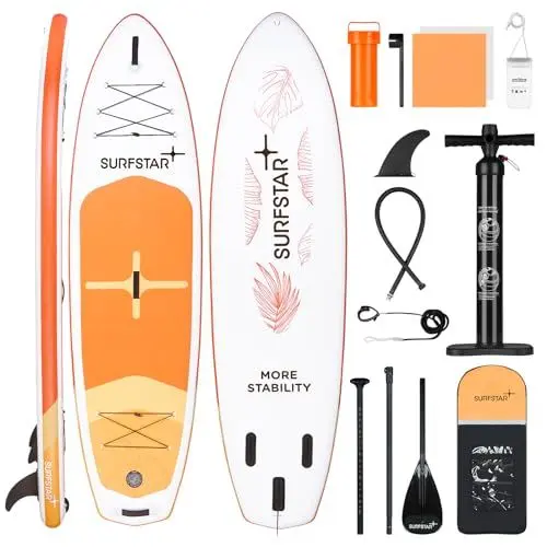 Produktbild: Surfstar Aufblasbares Stand-Up-Paddle-Board mit Schweißtechnologie, Paddleboard für Erwachsene, ultrabreit Sup-Board mit Kamerahalterung und Sup-Zubehör, mehr Balance für alle Fähigkeitsstufen