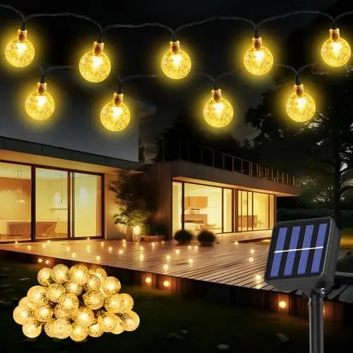 Produktbild: Suright Solar Lichterkette Aussen, Lichterkette Außen Solar, 8M, 30LED, 8 Modi, IP65 Kristall Kugeln Wasserdicht für Garten, Balkon Deko, Terrassen, Weihnachten, Hochzeiten, Partys, Bäume, Warmweiß