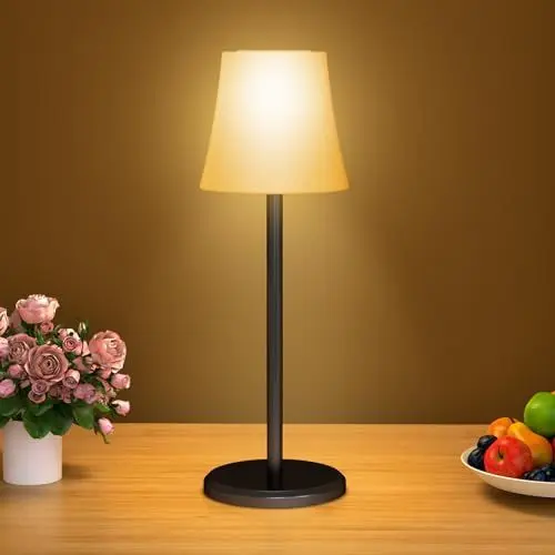 Produktbild: Suright Tischlampe Kabellos, Akku Tischleuchte Stufenlose Dimmbare 3 Farbmodi+RGB, Touch Control LED Tischlampe IP54 Wasserdicht für Restaurant, Schlafzimmer, Party, Camping, Kaffeehaus