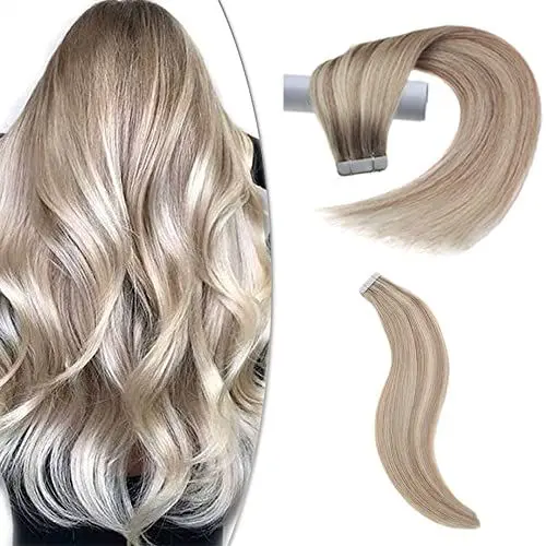 Produktbild: SURNEL Tape in Echthaarverlängerungen, Natürliches Haar, Tape in Haar, 18 Karamellblond 613 Bleichblond, Weiches Haar, 20 Zoll 50 Gramm 20 Stück, Tape in Extensions(tape#18P613-50cm)