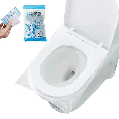 Produktbild: Surplex 50 Stück Reise Wasserdichte Disposable Toilet Seat Cover, WC Sitzschutz Sitzauflagen Kunststoff Klo Auflage, Antibakteriell, Unabhängige Verpackung für Hotel Outdoor Reisen Universal