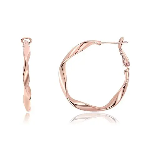 Produktbild: Surrounded Forest Rosegold Ohrringe für Damen Creolen Rosegold Rose Ohrringe für Frauen Creolen Rosegold 30mm