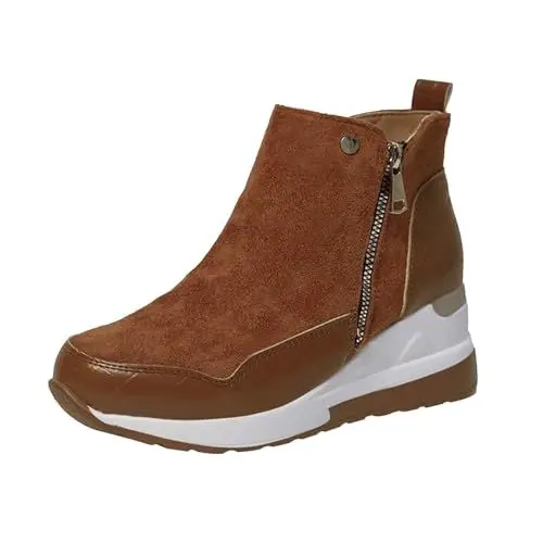Produktbild: Surttan Elegante Stiefelette Damen Flach Thermo Cowboystiefel Schneeschuhe Winter Fellgefütterte Keilstiefeletten Chelsea Boots Gefüttert Schnee Stiefel Winterstiefel Elegant Freizeitschuhe Snowboot