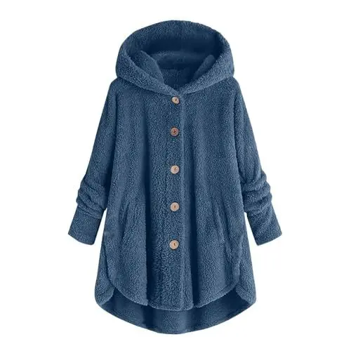 Produktbild: Surttan Fleecejacke Damen Oversize Warm Plüschjacke Teddyjacke Langarm Hoodie Kapuzenjacke Teddy Mantel Winter Flauschig Plüschjacke Geknöpft Winterjacke Casual Übergangsjacke Wintermantel