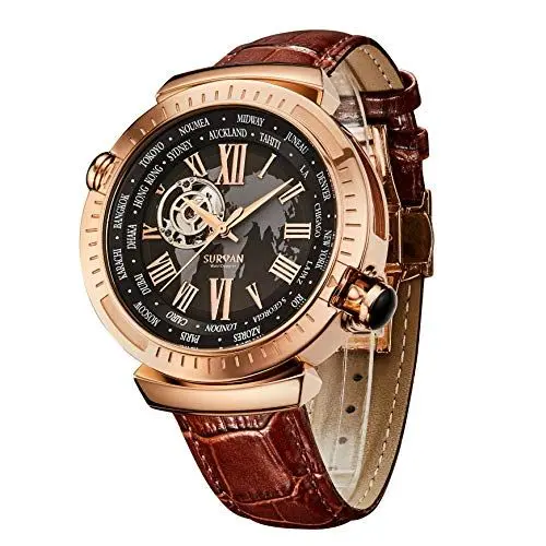 Produktbild: SURVAN WatchDesigner Herren Armbanduhr Automatik mit Lederband Analog Watches Mechanisch (rosa-Gold)