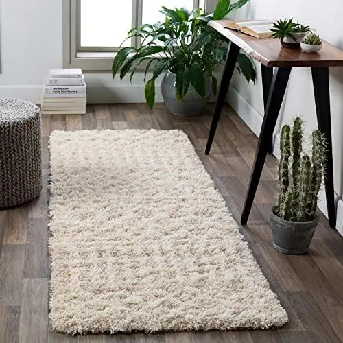 Produktbild: Livabliss Dubai Shaggy Berber Teppich Läufer - Flauschiger Teppich für Wohnzimmer, Schlafzimmer, Berber Langflor Hochflor Teppich Weiss flauschig - Teppich Läufer 80x220 cm Läufer Flur in Creme, Beige