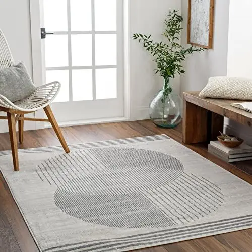 Produktbild: Livabliss Mombasa Teppich Wohnzimmer Boho, großer Teppich Schlafzimmer 160x216 cm - Teppich für Esszimmer mit geometrischem Muster, Skandinavischer Wohnzimmerteppich modern in Creme, Grau und Beige
