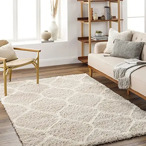 Produktbild: Livabliss Mostar Shaggy Berber Teppich - Flauschiger Teppich groß für Wohnzimmer, Esszimmer, Schlafzimmer, Langflor Hochflor Teppiche flauschig - 160x220 cm, Wohnzimmerteppich in Hellbeige und Weiß