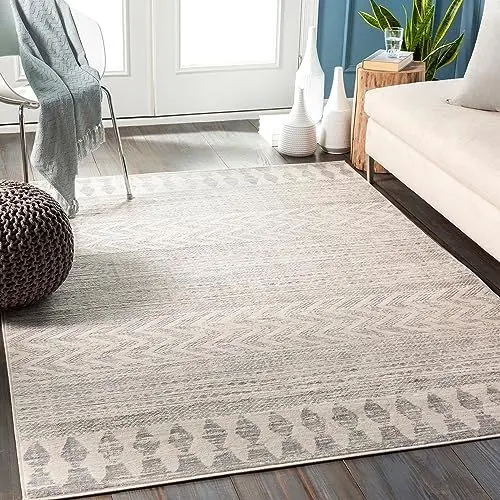 Produktbild: Livabliss Oslo Teppich Wohnzimmer Boho, großer Teppich Schlafzimmer 120x170 cm - Teppich für Esszimmer mit geometrischem Muster, Skandinavischer Wohnzimmerteppich modern in Weiß und Grau