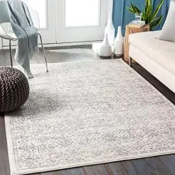 Produktbild: Livabliss Palermo Vintage Teppich Groß - Orientalischer Boho Kurzflor für Wohnzimmer, Esszimmer, Schlafzimmer - 160x216 cm, Einfache Pflege - Muster in Elfenbein, Grau