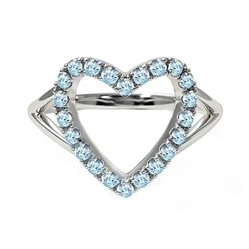 Produktbild: SURYAGEMS März Natur Aquamarin Herzform Ring-Verpflichtungs-Vorschlag Customized Ring Chakra Healing Runde Geburtsstein Mode Schmuck für ihre Verfügbar in Größe: 47