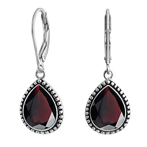 Produktbild: SURYAGEMS Natürlicher Granat 925 Sterling Silber Rote Farbe Baumeln Ohrring Birnenform Teardrop Lünette Stil Ohrringe Für Frauen Mädchen