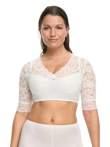 Produktbild: Susa Damen 5568 Wiesn-Zauber Dirndl-Bluse halbarm, Durchscheinend, Ivory, 40