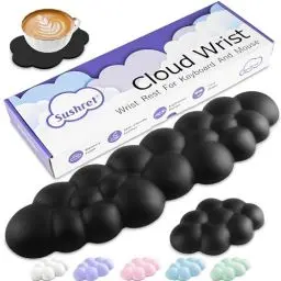 Produktbild: Sushret Wolke Handballenauflage Tastatur, Ergonomisches Wolke Handauflage Tastatur Mit Pu Leder Memory Schaum, Niedliche Tastatur Handgelenkstütze Für Pc/Gaming/Handpolster/Computer – Schwarz