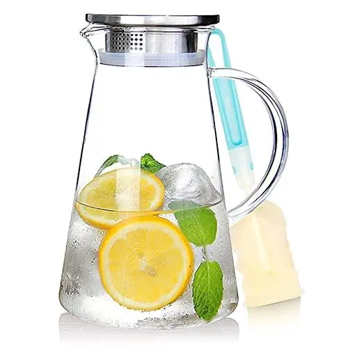 Produktbild: SUSTEAS 2.0 Liter 70 Unzen Glas Krug karaffe mit Deckel Eistee Krug Wasserkrug Heißes Kaltes Wasser Eistee Wein Kaffee Milch und Saft Getränkekaraffe wasserkaraffe