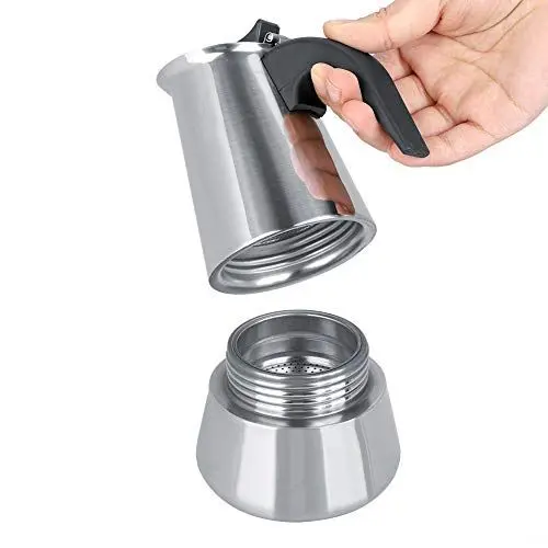 Produktbild: SustVita Kaffeemaschine, tragbar, aus Edelstahl, robust, Mo-Ka-Espressomaschine, Mo-Ka-Kanne, geeignet für den Herd, ideal für Zuhause und Büro (200 ml) (200 ml)