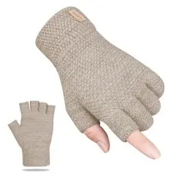 Produktbild: SUTIYO Fingerlose Handschuhe Herren Damen, Kaschmir Strick Handschuhe Warme Ohne Finger, Fingerless Gloves Winterhandschuhe Arbeits Autofahren Radfahren Sport (Beige)