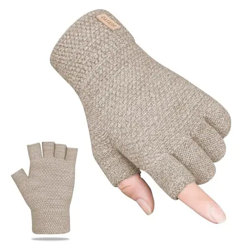Produktbild: SUTIYO Fingerlose Handschuhe Herren Damen, Kaschmir Strick Handschuhe Warme Ohne Finger, Fingerless Gloves Winterhandschuhe Arbeits Autofahren Radfahren Sport (Beige)