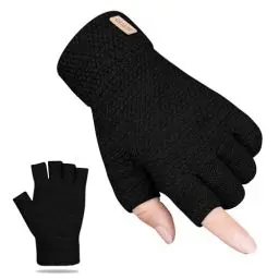 Produktbild: SUTIYO Fingerlose Handschuhe Herren Damen, Kaschmir Strick Handschuhe Warme Ohne Finger, Fingerless Gloves Winterhandschuhe Arbeits Autofahren Radfahren Sport (Schwarz)