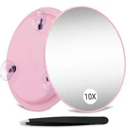 Produktbild: Suupvaor 10X Vergrößerungsspiegel mit 3 Saugnäpfen, großer Spiegel mit 15cm Vergrößerung 10X Runder Reise-Schminkspiegel mit hoher Vergrößerung, Make up Spiegel mit Pinzette Sets